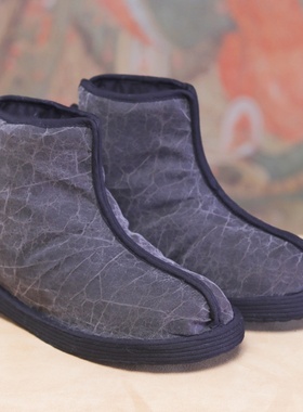 【冬季保暖棉花棉靴女】老北京手工千层底布鞋高筒香云纱中式棉靴