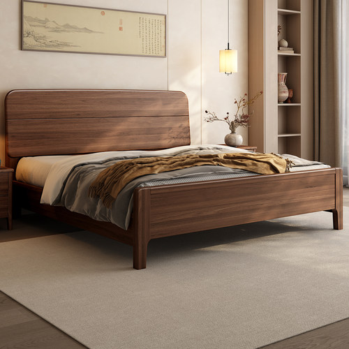 爆款黑胡桃木全实木大床宋式美学