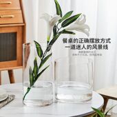 特大落地玻璃花瓶透明富贵竹百合客厅马醉木吊钟雪柳插花直筒摆件