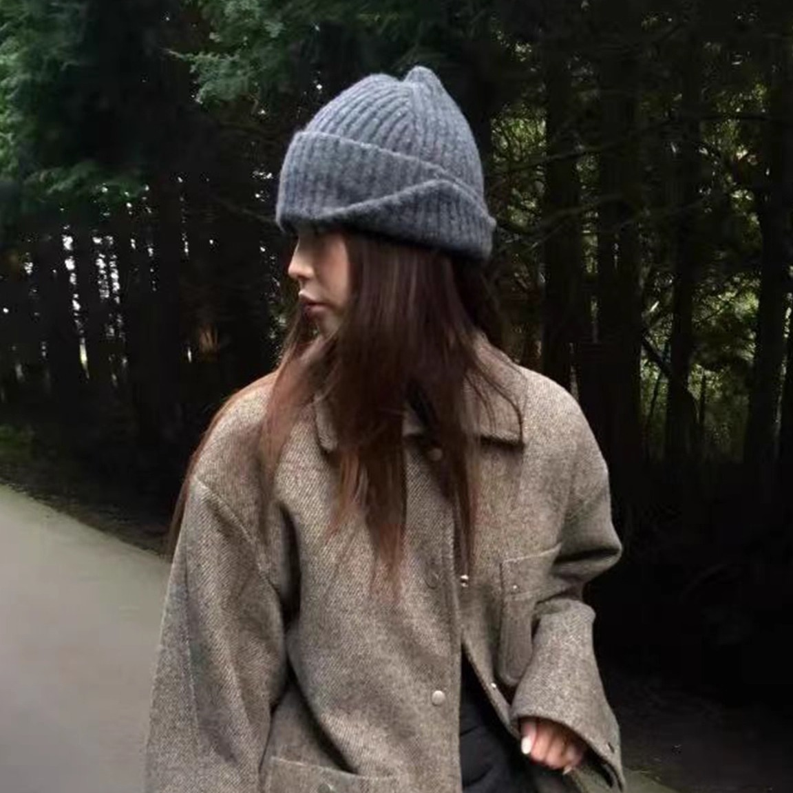 韩ins同款纯色简约针织护耳毛线帽百搭条纹保暖秋冬套头冷帽男女