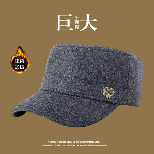 给爸爸的好帽子~冬季羊毛平顶帽子男中老年加绒保暖马术帽鸭舌帽