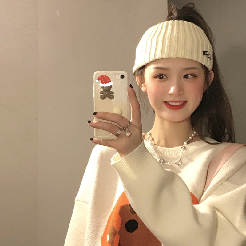 韩国秋冬百搭弹性毛线针织束发箍新款休闲纯色保暖宽边发带头套潮