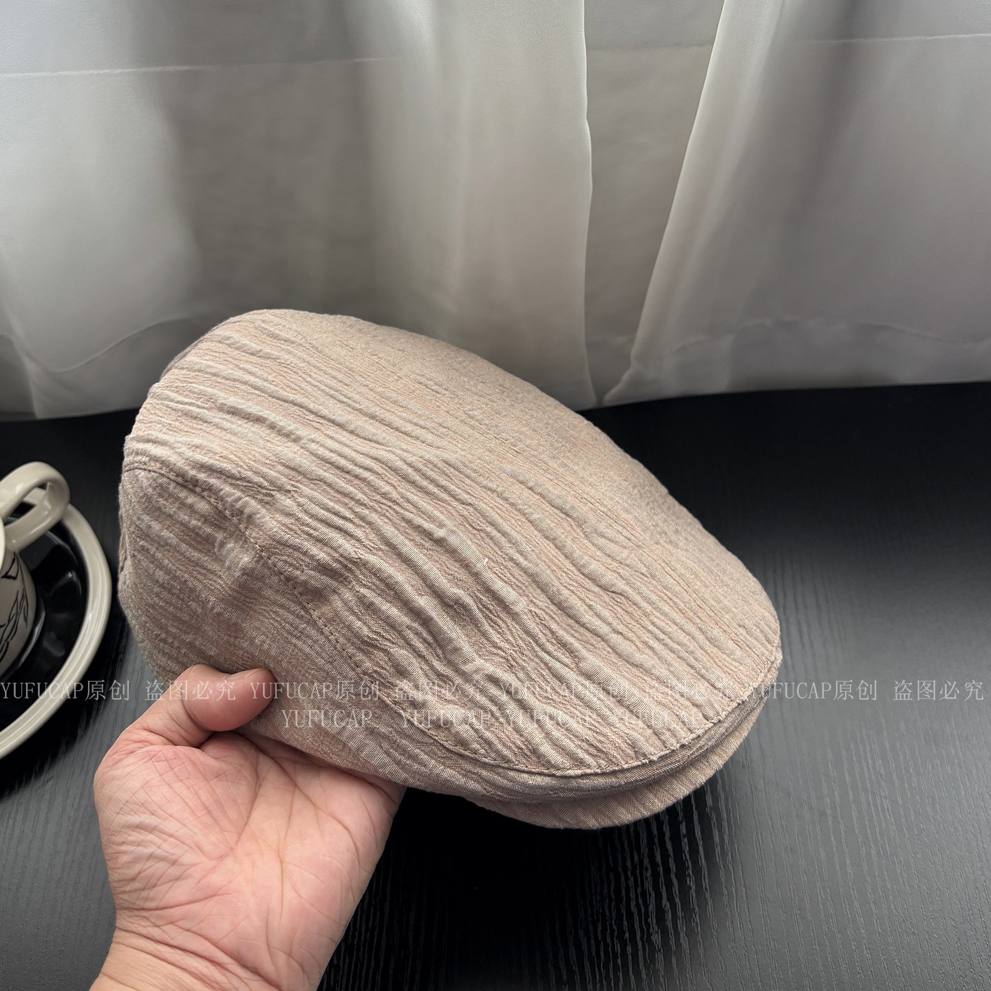夏季亚麻透气鸭舌帽子可调节褶皱文艺前进帽休闲画家帽时尚贝雷帽