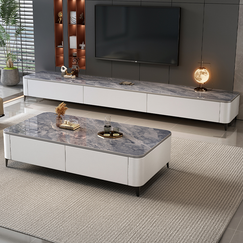 岩板茶几客厅家用2024新款轻奢桌高级感小户型落地茶几电视柜组合