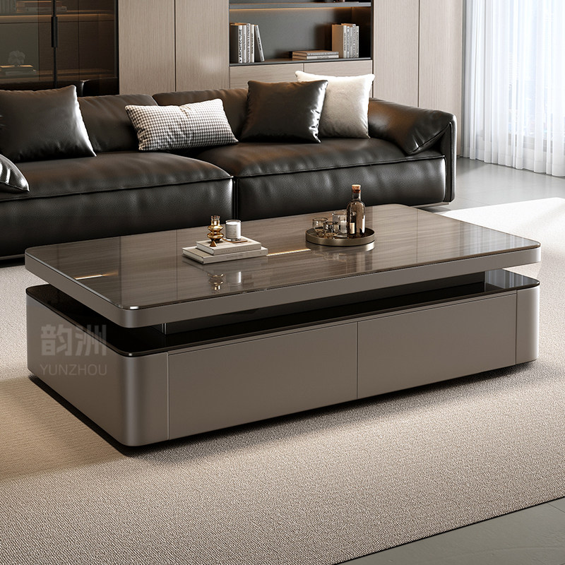 实木茶几小户型意式轻奢家用客厅收纳储物柜双层长方形小茶几桌子