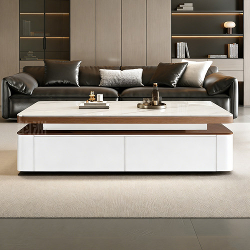 双层茶几意式极简小户型轻奢高级感家用客厅收纳储物柜实木茶几桌