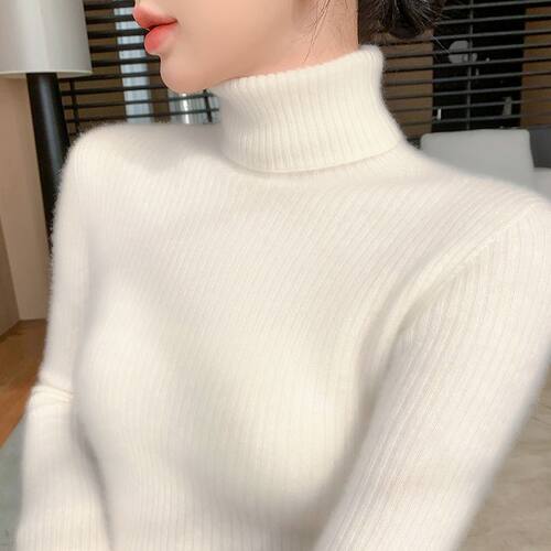 秋冬女高领精仿羊毛修身打底衫