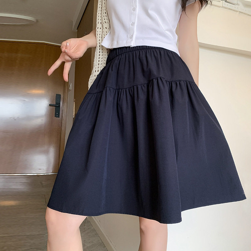 日系学院风半身裙女夏季高腰A字半裙五分裙日杂短裙遮肉显瘦中裙