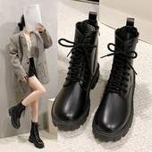 厚底松糕马丁靴女英伦风中筒靴子女时尚 短靴春秋单靴 百搭显瘦薄款