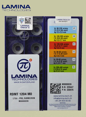 瑞士LAMINA铣刀片RDMT1204MO LT30硬质合金PVD黑色涂层铸铁热卖R6