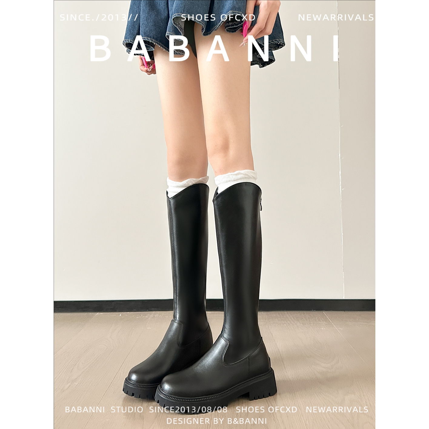 百丽班尼不过膝内增高长靴女骑士