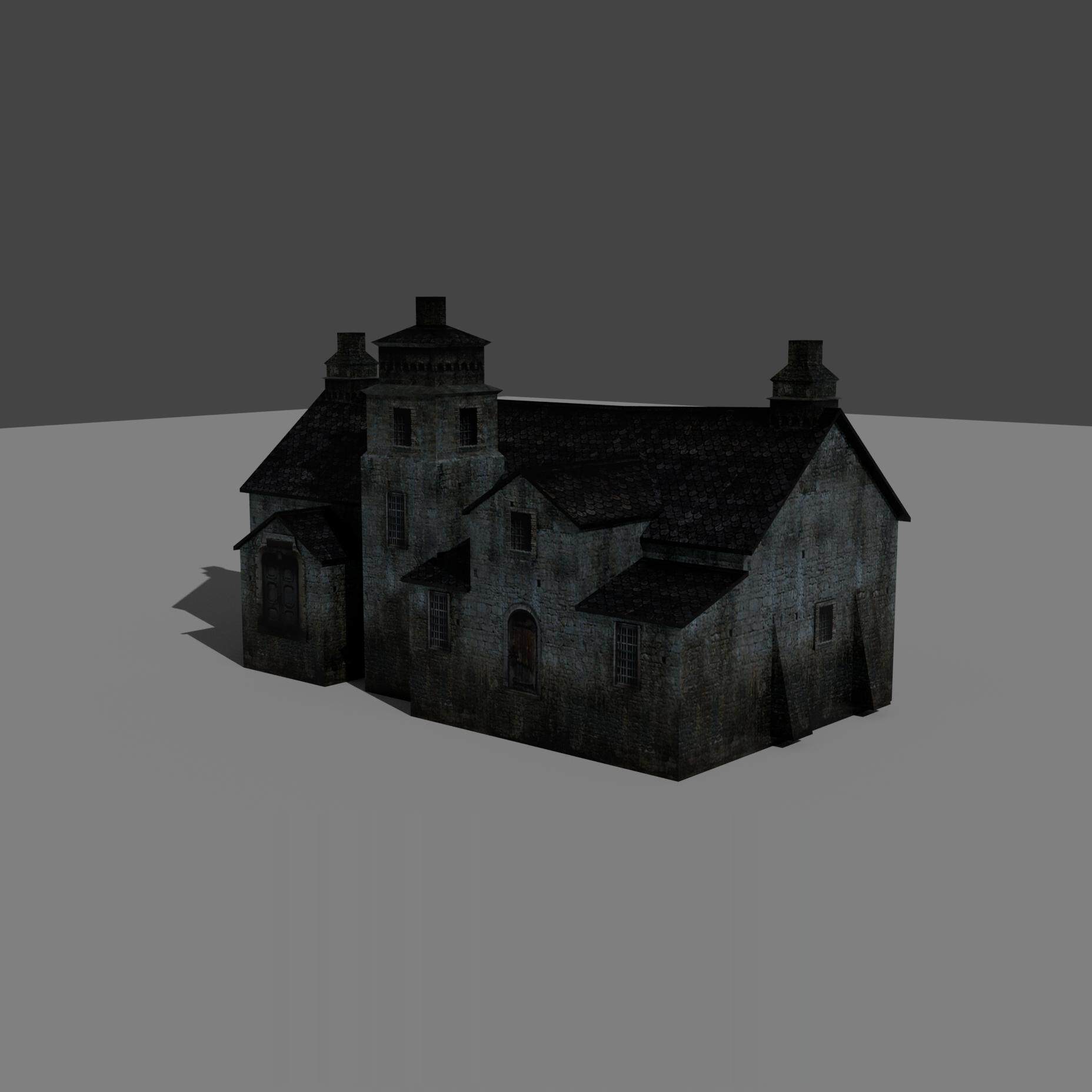 哥特破旧古老建筑房子教堂3D模型含贴图Blender/fbx/glb/obj