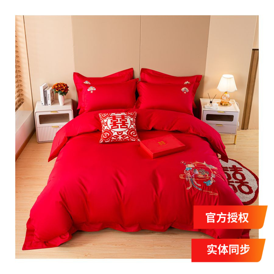 多喜爱喜玫瑰婚嫁四件套专柜款全棉长绒棉欧式绣花喜被金玉良缘