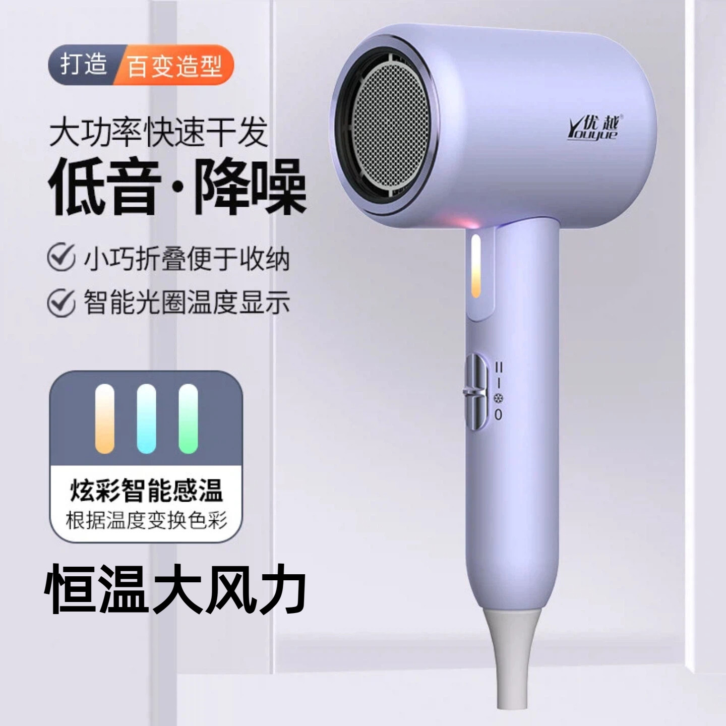 优越蓝光护发电吹风机家用可折叠学生宿舍便携式智能恒温大风力