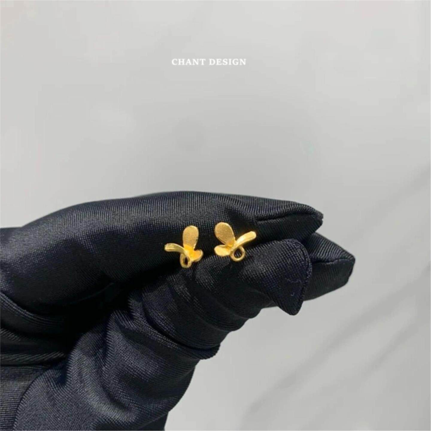 纯银镀黄金色蝴蝶耳钉 女立体磨砂蝴蝶结耳环耳饰礼物珍珠潮简约