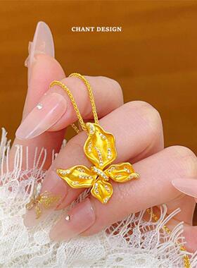 盈盈漫舞蝶纯银镀18K金蝴蝶项链