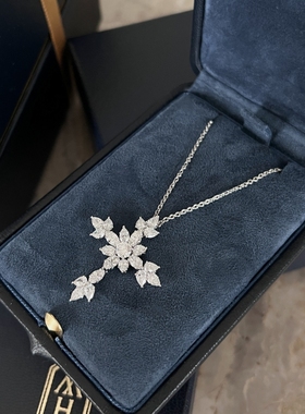 纯银花钻十字架女生高级感项链