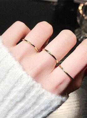 蒂王尔纯银镀金光面素圈情侣对戒