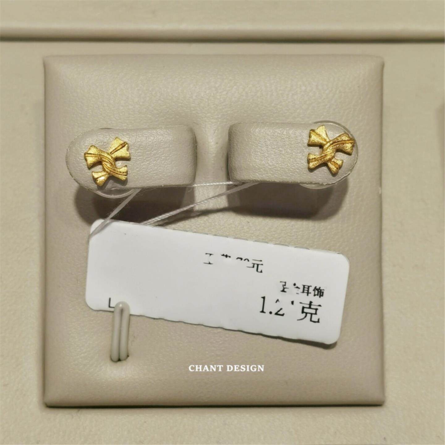 纯银镀黄金色丝带耳钉女双C耳环扭结 耳饰个性气质礼物小香风百搭