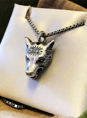 纯银狼头女士长款项链