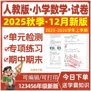 全套电子版 小学数学试卷一年级六年级三年级四年级五年级二年级上册下册练习题同步练习试题期中期末月考卷单元 资料 人教版 2025新版