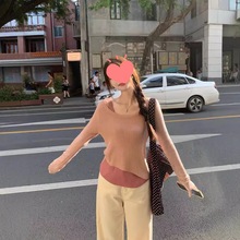 早秋设计感圆领假两件长袖针织衫女装2025新款小众套头内搭上衣潮