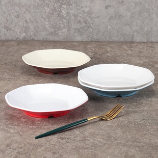 密胺创意六边形盘子加厚塑料仿瓷凉菜盘子餐厅火锅店纯色餐具商用