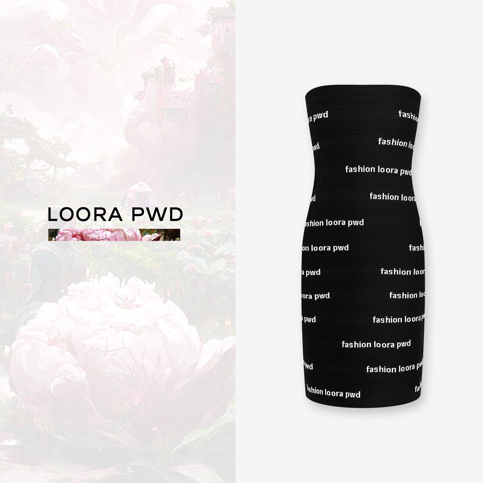 loorapwd/罗拉密码设计师黑色修身气质高腰连衣裙23wkbc0106n