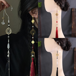 新款cos耳挂山鬼铜钱复古耳挂耳环男女流苏汉服古风耳饰汉服配饰