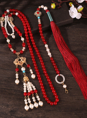 古风新中式汉服红色明制璎珞项链