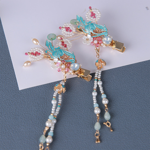 侧耳发夹高端精致侧边流苏边夹烧蓝额头发饰前额耳边发卡国风头饰