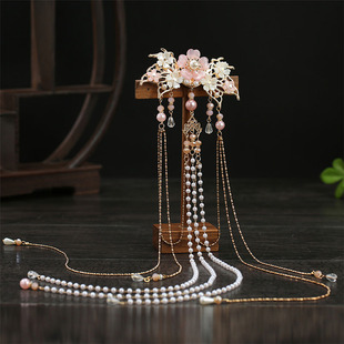 仙气汉服头饰古装配饰长行李乐嫣压襟步摇压流苏发钗古风头饰发钗