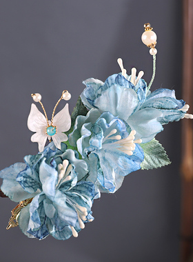 中式古风配饰绢花花朵烫花发夹汉服头饰洋气日常发饰爆款清新复古