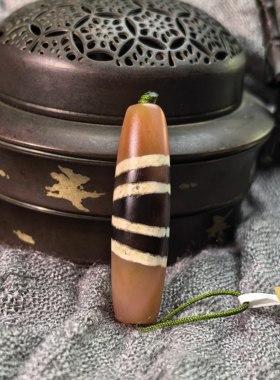 钙化沁色七线线珠饱满老气缠丝纹理古朴藏风44.9mm/12.3mm