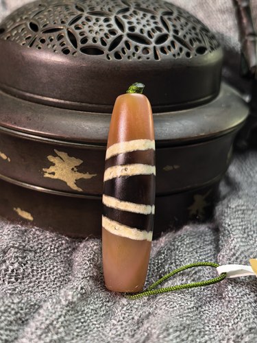 钙化沁色七线线珠饱满老气缠丝纹理古朴藏风44.9mm/12.3mm