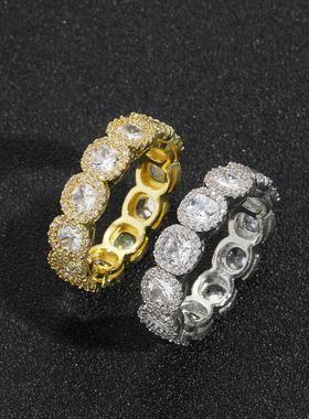 饰品满锆石冰糖戒指梅花满锆石男女情侣真金电镀嘻哈