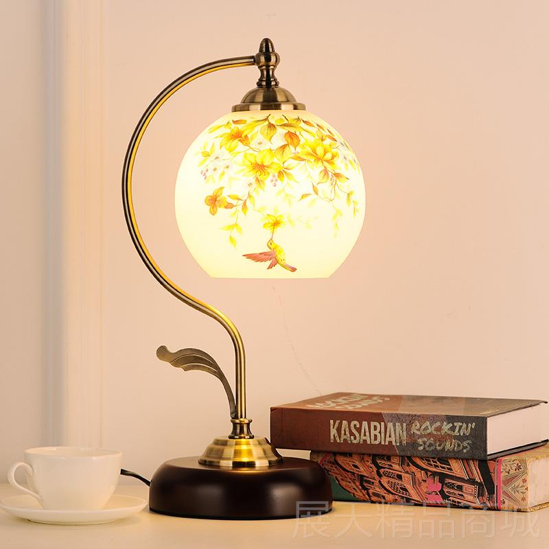 正品欧式复古客厅台灯简园约时实木卧室床尚灯法式田可头调光民国