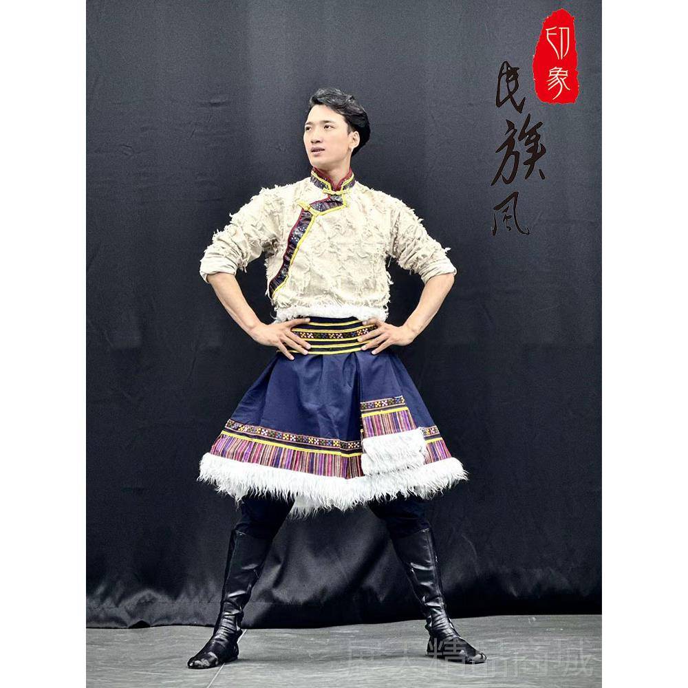 正品藏族舞蹈服演出服成人男少服数民族舞台艺考练功套装新款表演