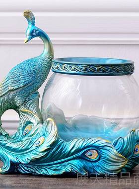 正品式婚桌面创欧意复古孔雀摆件家客厅电视柜装饰结乔迁用礼物工