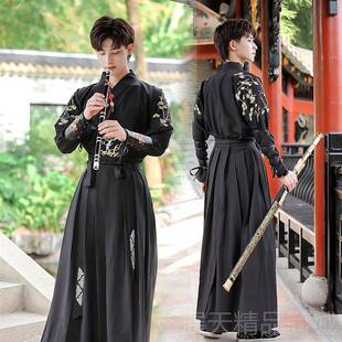 正品中国风装原创传统长袖汉服男生古武士刺客侍卫生学黑色武演术
