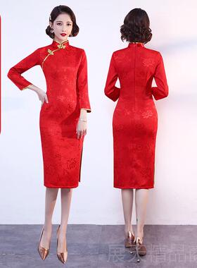 正品礼服仪装女迎颁奖服小姐服红色演出服宾大码走秀礼旗袍中国红