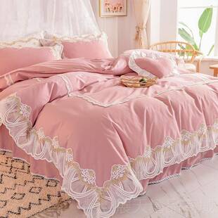 正品 四用件套全棉公主风网红荷丝叶边被套蕾床裙ins少女心纯棉床