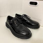 德训男韩流工作正装 色上班休闲皮鞋 青年英潮伦学生亮小面 黑版 正品