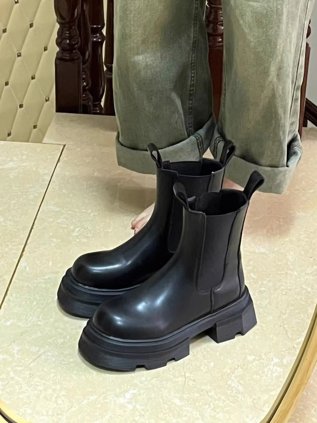 첼시 마틴 부츠 여성 봄 가을 싱글 부츠 2023 신상 대형 두꺼운 밑창 굴뚝 부츠 종아리 중간 부츠 숏부츠