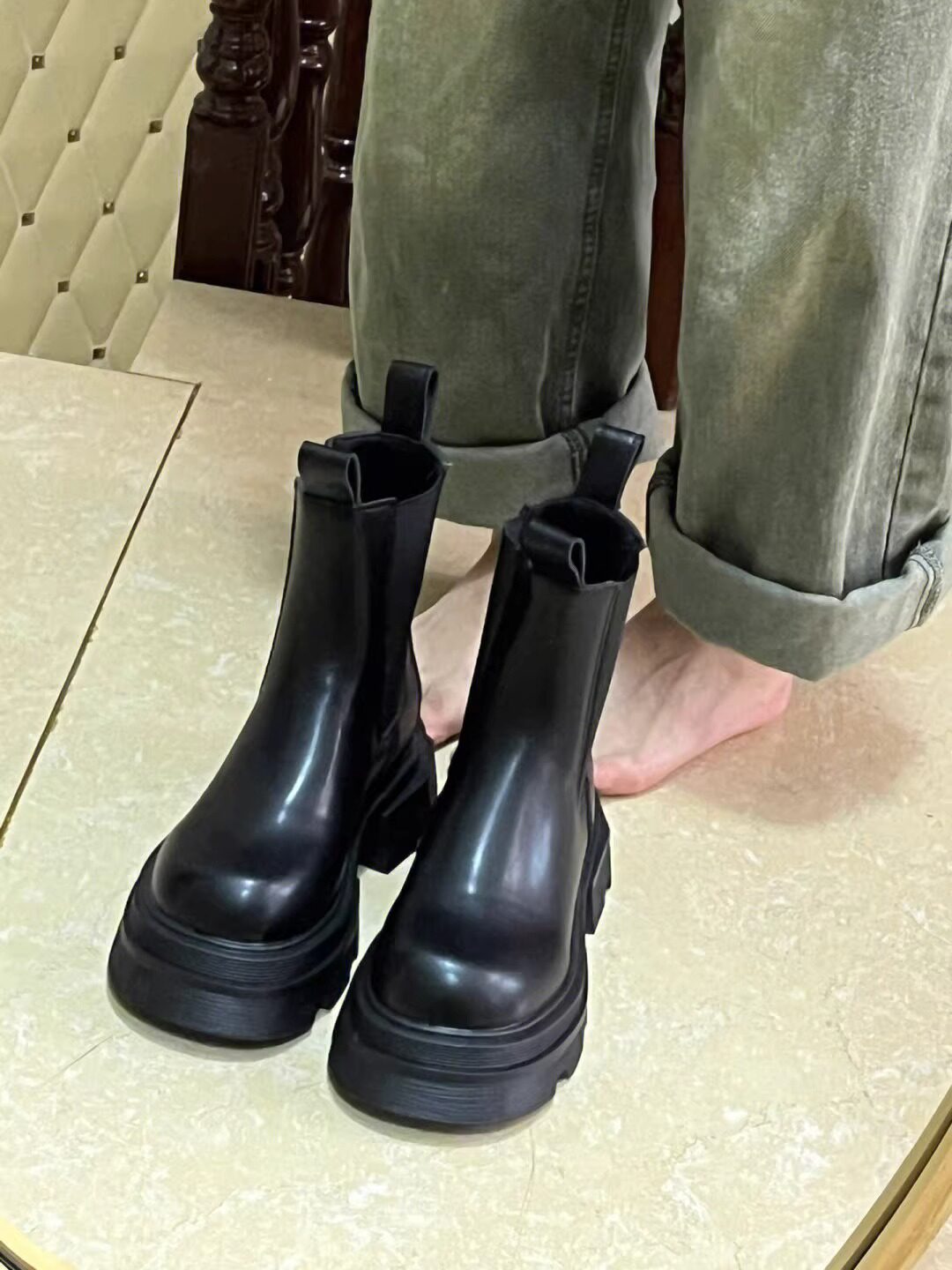 첼시 마틴 부츠 여성 봄 가을 싱글 부츠 2023 신상 대형 두꺼운 밑창 굴뚝 부츠 종아리 중간 부츠 숏부츠