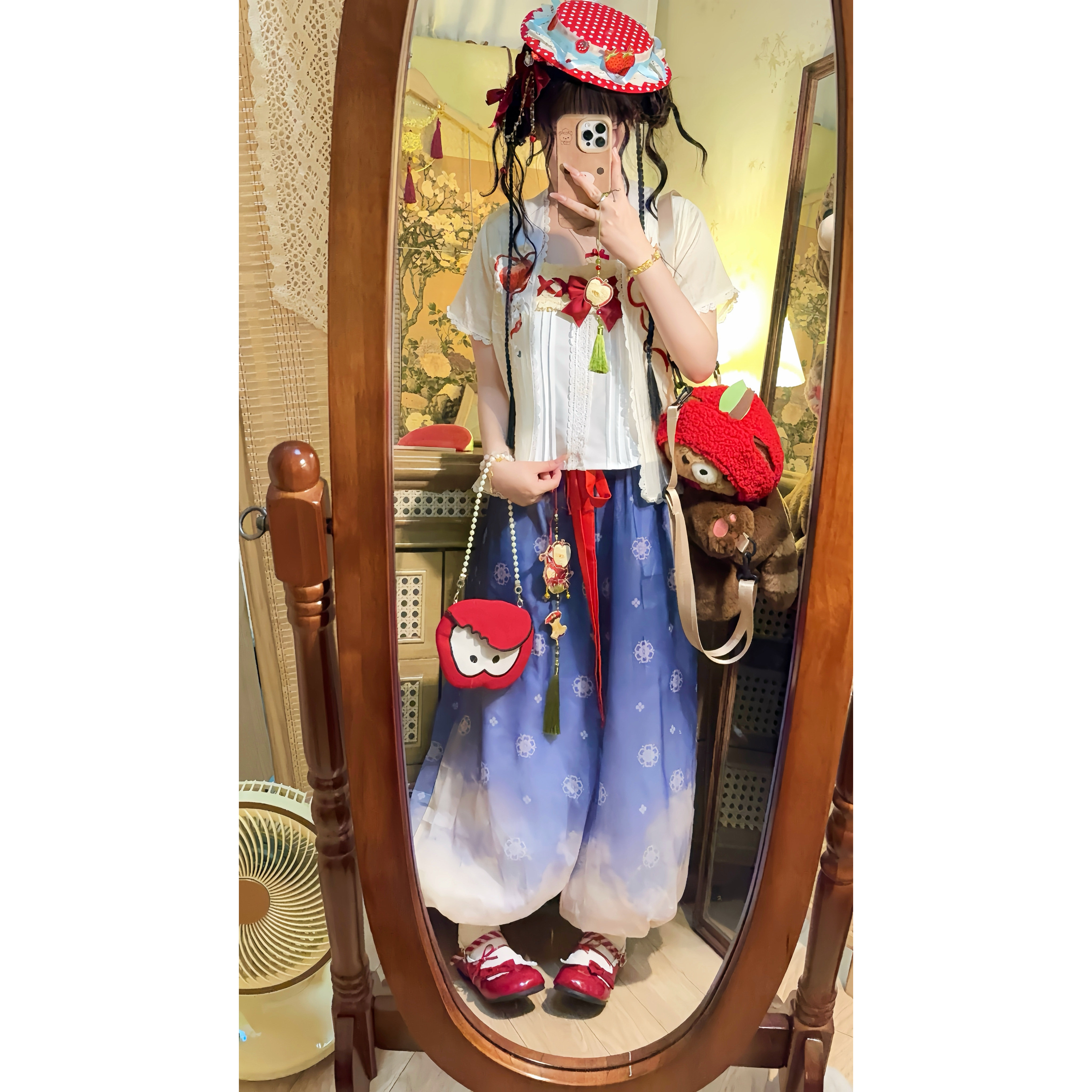 江南芸原创[白雪姬]汉服女汉元素改良短衫吊带花苞裙裤套装日常夏