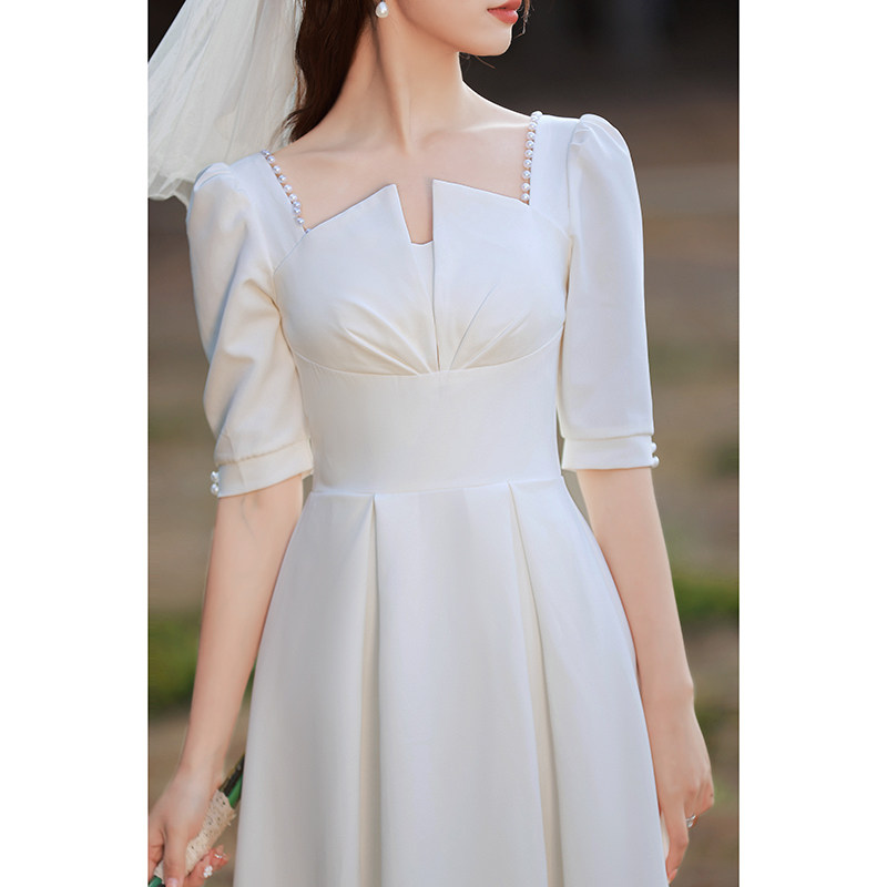 白色小晚礼服平时可穿领证登记小白裙聚会轻婚纱夏学生毕业连衣裙