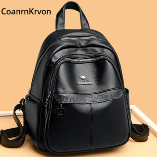 潮牌韩版真皮双肩包女新款百搭软皮背包时尚休闲大容量妈妈旅行包