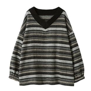 neck pullover loose Striped for sweater women contrasting
