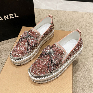shoes butterfly bow thick single casual sequins shoe soled
